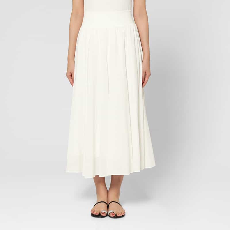 BARNEYS NEW YORK ウォッシャブル ロングフレアスカート OFF WHITE