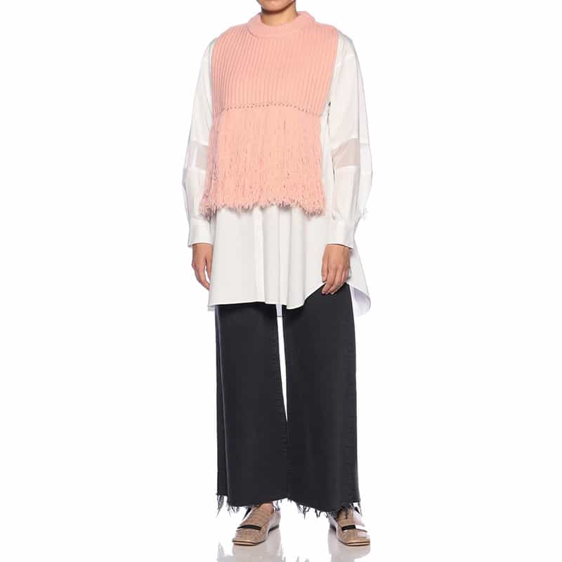 HYKE ウール フリンジニットベスト PINK