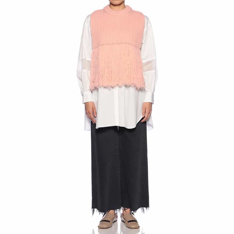 HYKE ウール フリンジニットベスト PINK