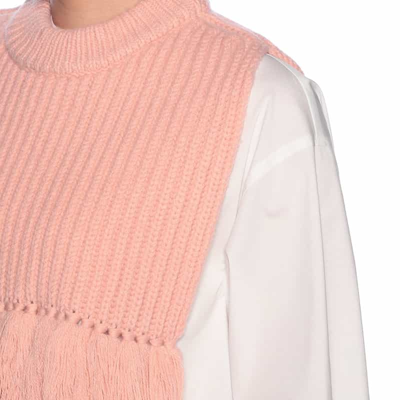HYKE ウール フリンジニットベスト PINK