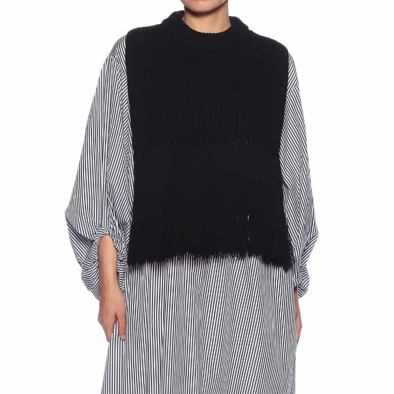 HYKE ウール フリンジニットベスト BLACK