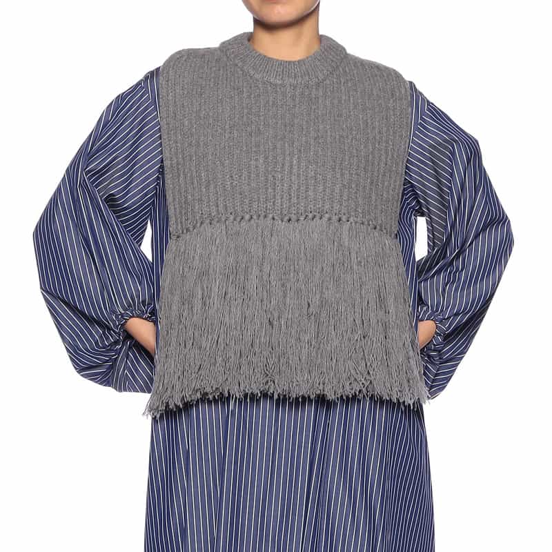 HYKE ウール フリンジニットベスト GRAY