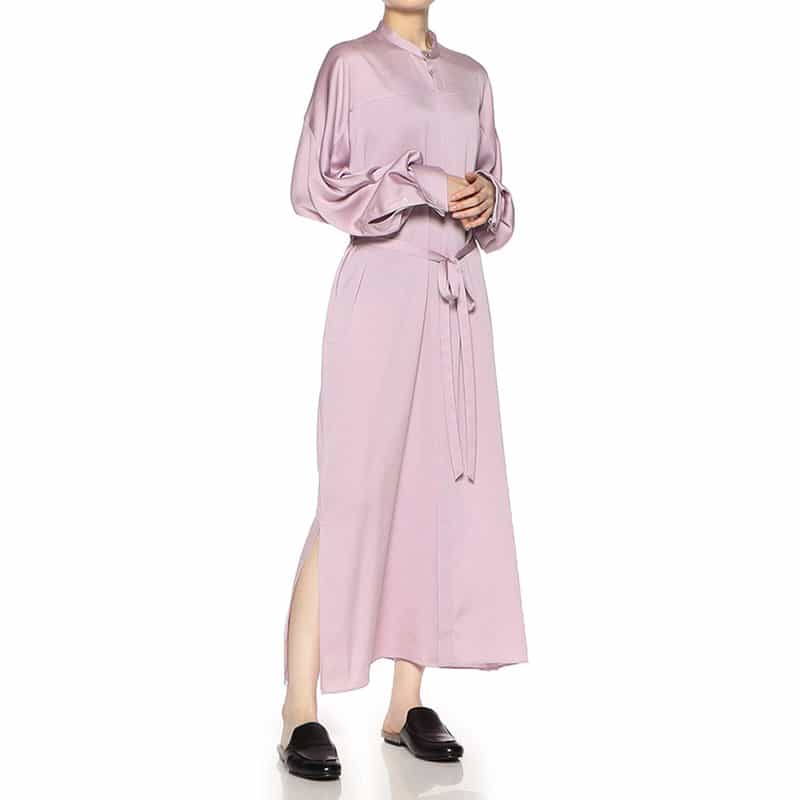 HYKE ハンマーサテン ノーカラー シャツドレス PURPLE