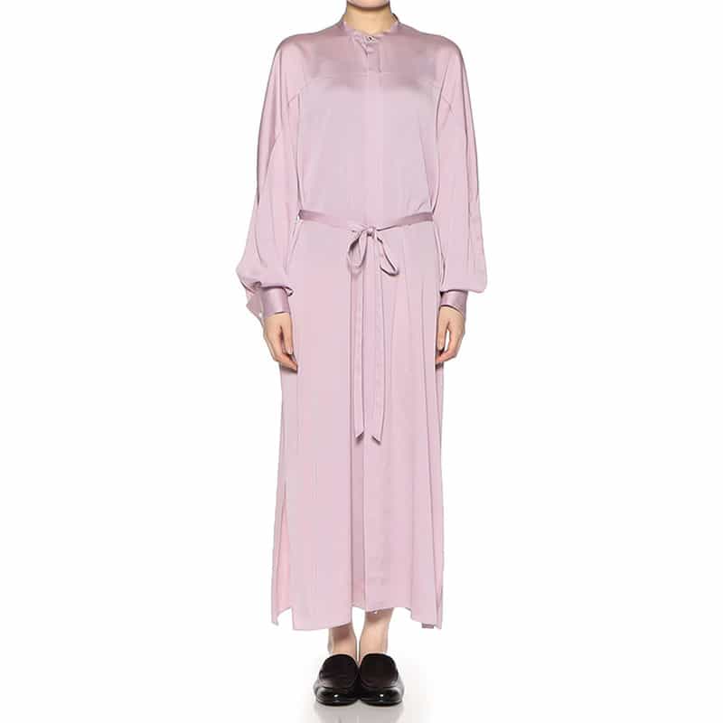 HYKE ハンマーサテン ノーカラー シャツドレス PURPLE