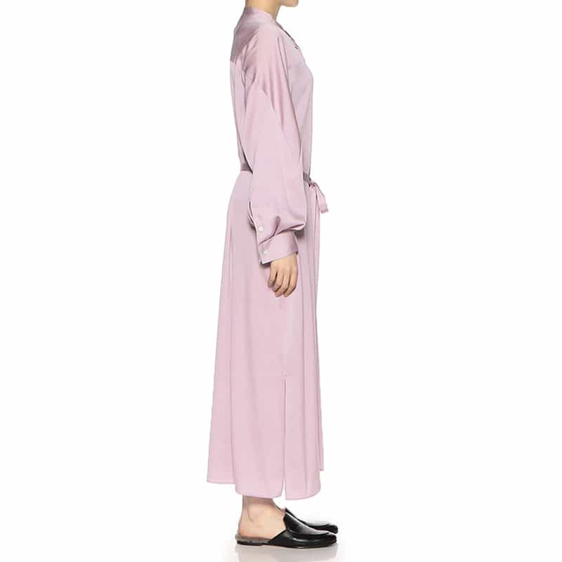 HYKE ハンマーサテン ノーカラー シャツドレス PURPLE