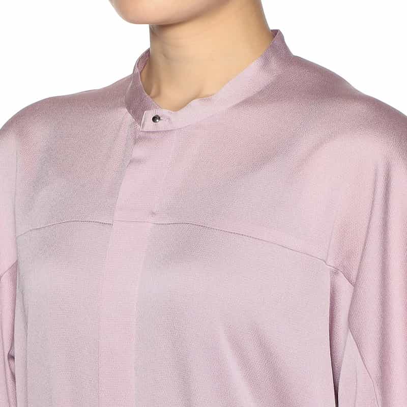 HYKE ハンマーサテン ノーカラー シャツドレス PURPLE