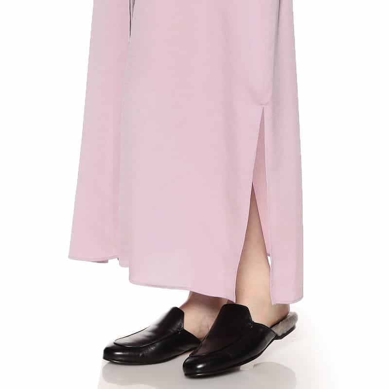 HYKE ハンマーサテン ノーカラー シャツドレス PURPLE