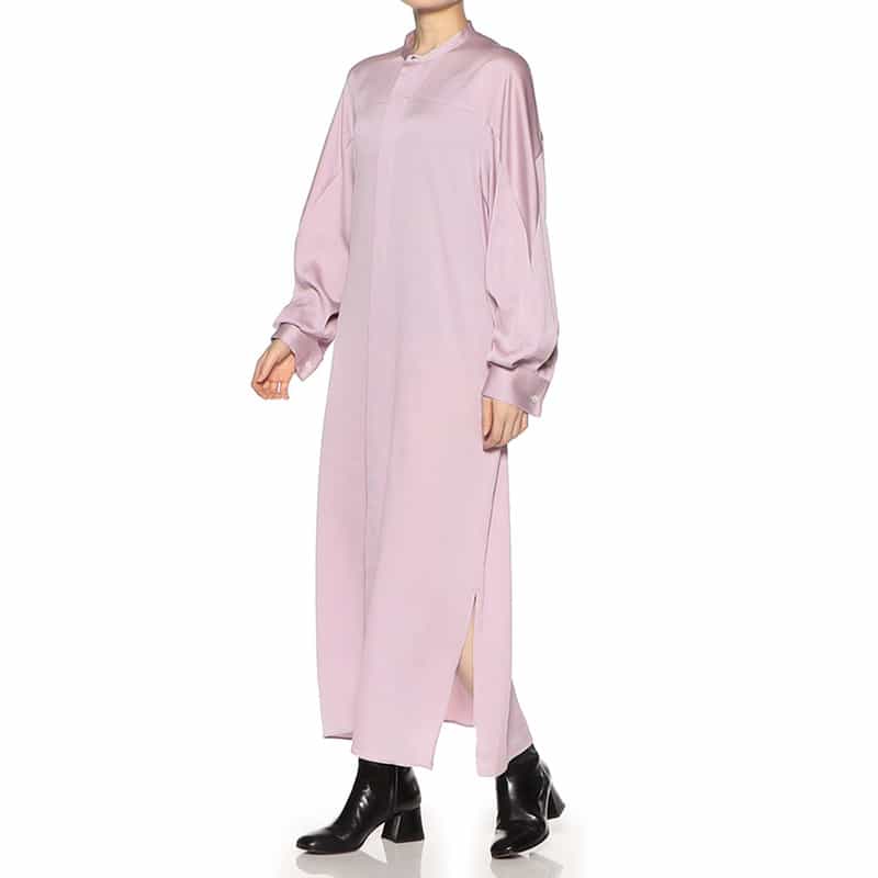 HYKE ハンマーサテン ノーカラー シャツドレス PURPLE