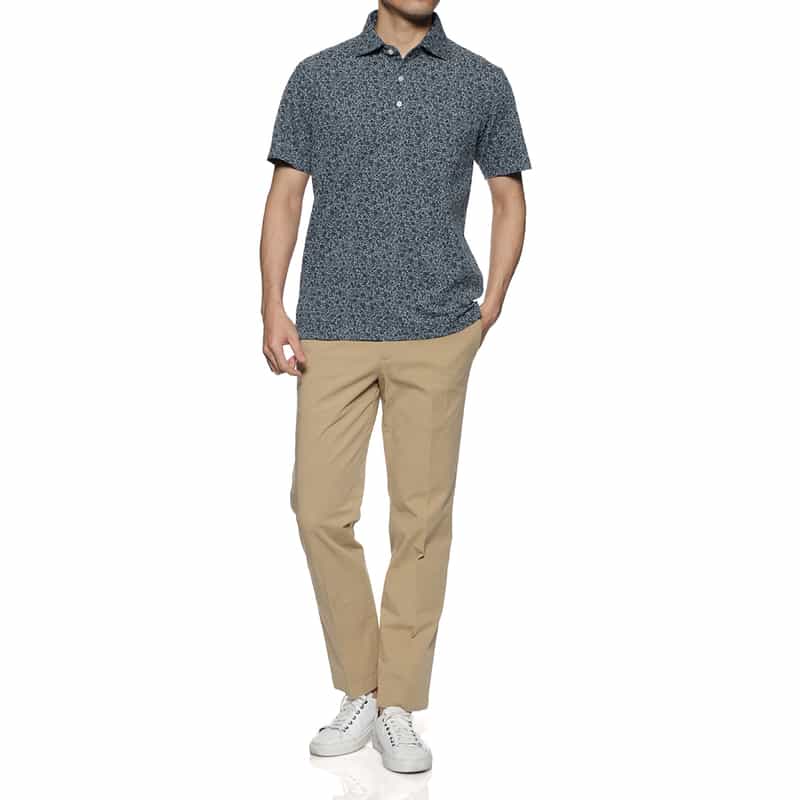 BARNEYS NEW YORK スモールフラワープリント鹿の子ポロシャツ BLUE