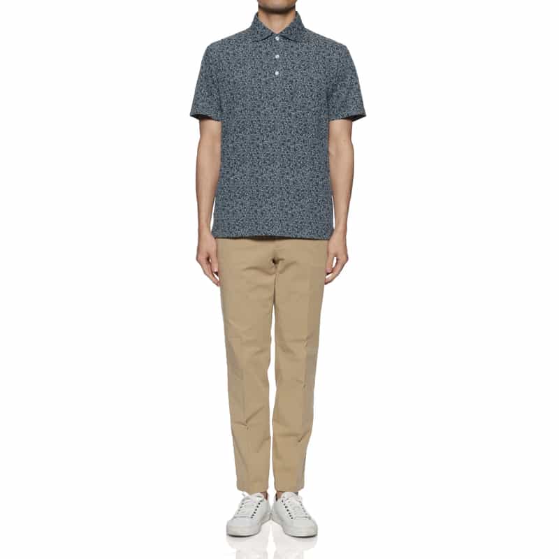 BARNEYS NEW YORK スモールフラワープリント鹿の子ポロシャツ BLUE