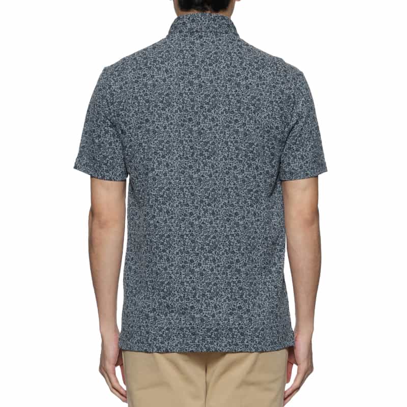 BARNEYS NEW YORK スモールフラワープリント鹿の子ポロシャツ BLUE