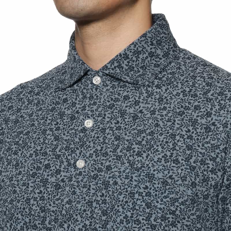 BARNEYS NEW YORK スモールフラワープリント鹿の子ポロシャツ BLUE