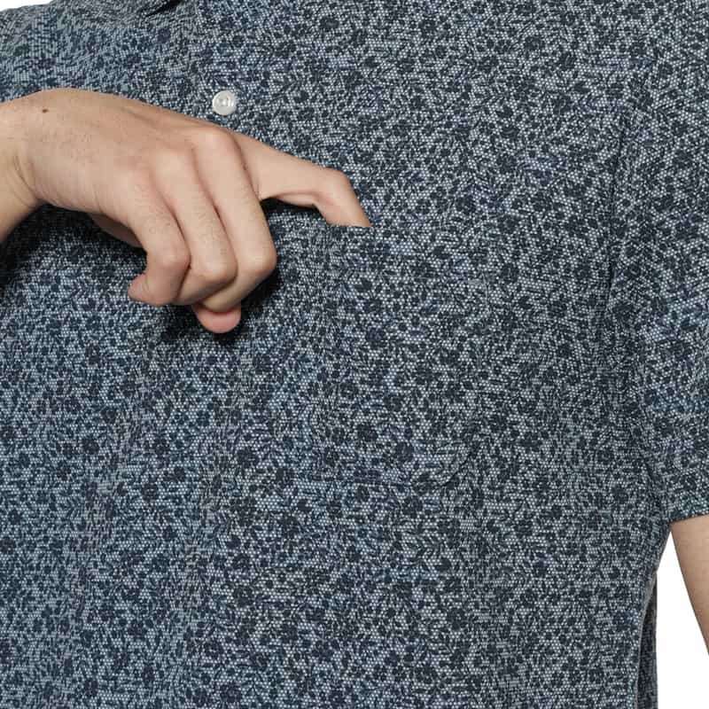 BARNEYS NEW YORK スモールフラワープリント鹿の子ポロシャツ BLUE