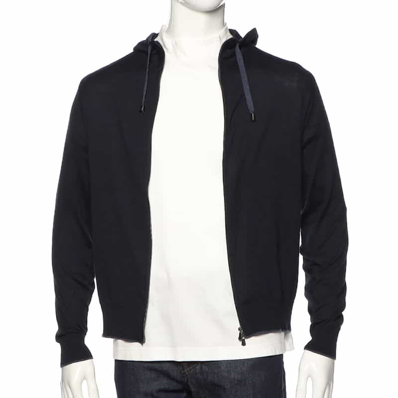 FILIPPO DE LAURENTIIS コットンカシミヤ ジップアップニットブルゾン NAVY