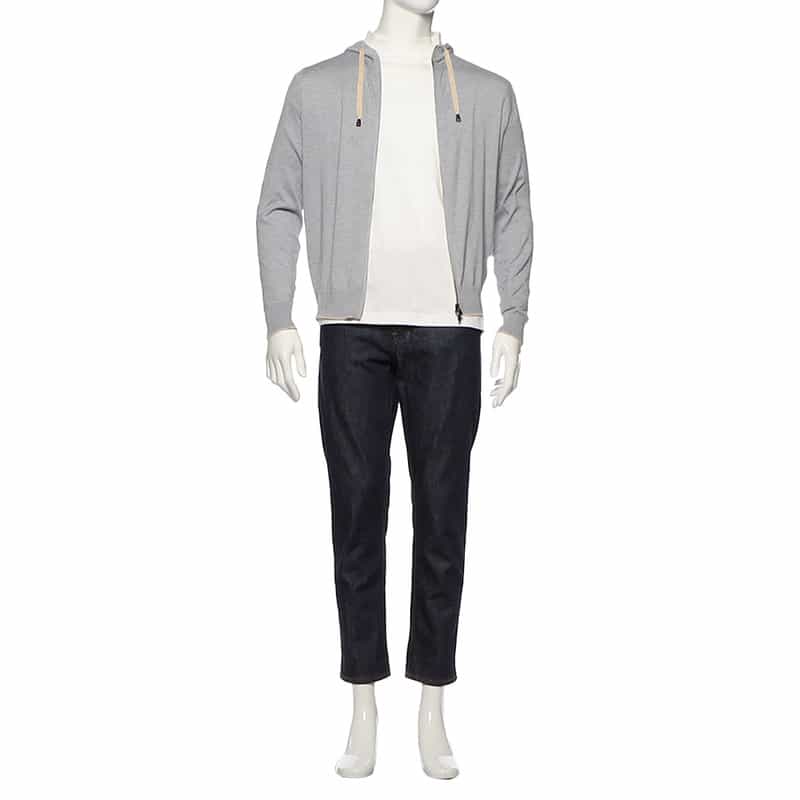 FILIPPO DE LAURENTIIS コットンカシミヤ ジップアップニットブルゾン LIGHT GRAY