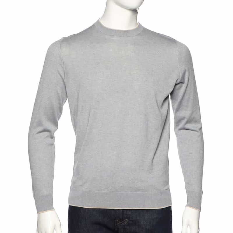 FILIPPO DE LAURENTIIS コットンカシミヤ バイカラーニットプルオーバー LIGHT GRAY