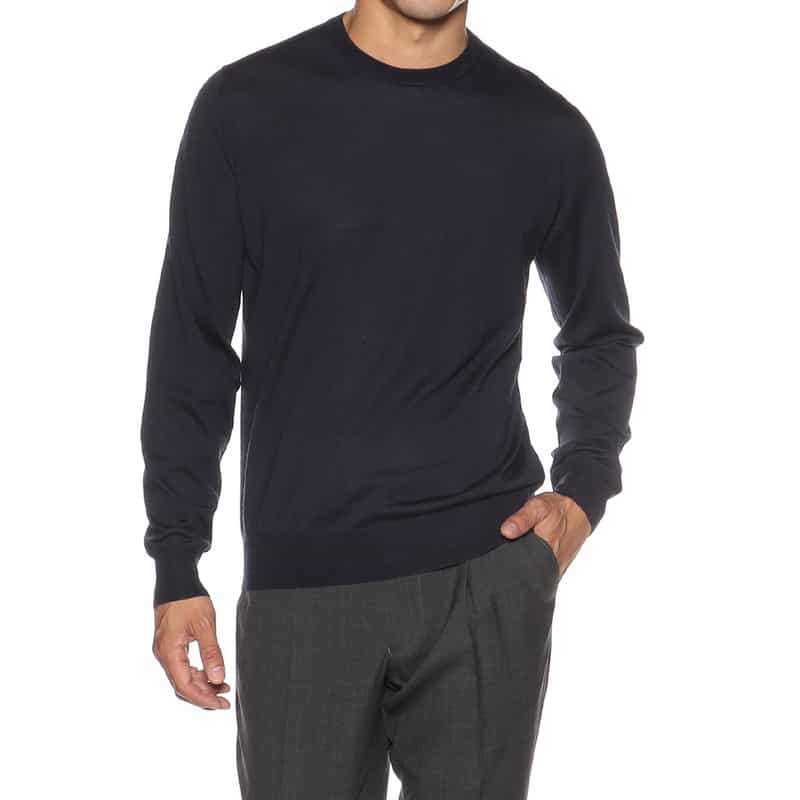 FILIPPO DE LAURENTIIS ウールシルクカシミヤ クルーネックニットプルオーバー NAVY