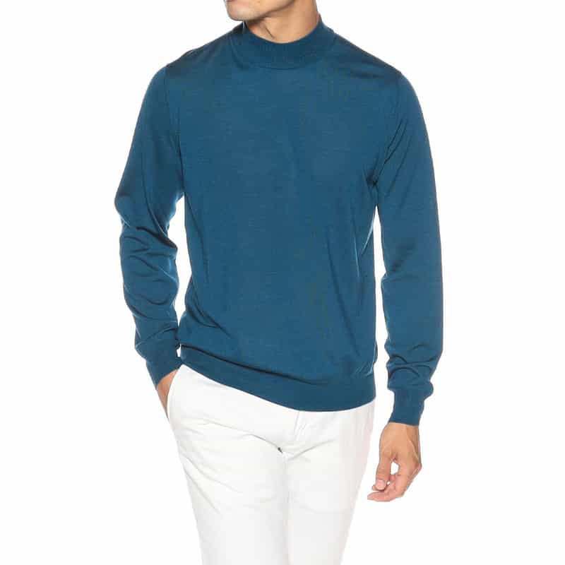 FILIPPO DE LAURENTIIS FILIPPO DE LAURENTIIS <フィリップ デ ローレンティス> / ウールシルクカシミヤ ロングスリーブ モックネックニットプルオーバー BLUE