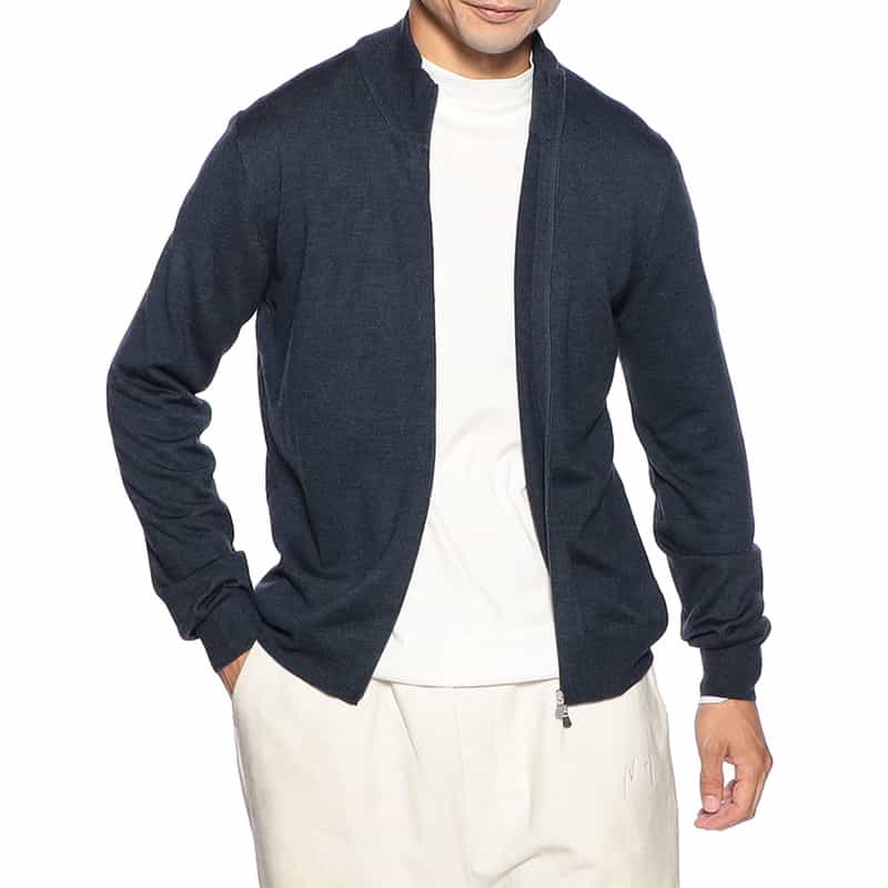 GRANSASSO ジップアップ ウールニットブルゾン NAVY