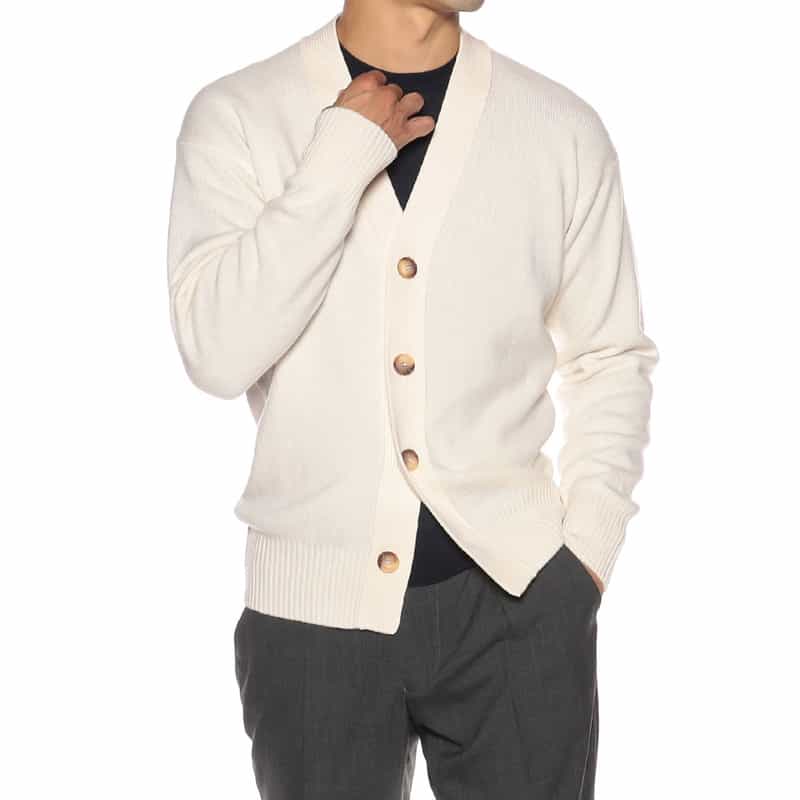 GRANSASSO ウール Vネックニットカーディガン WHITE