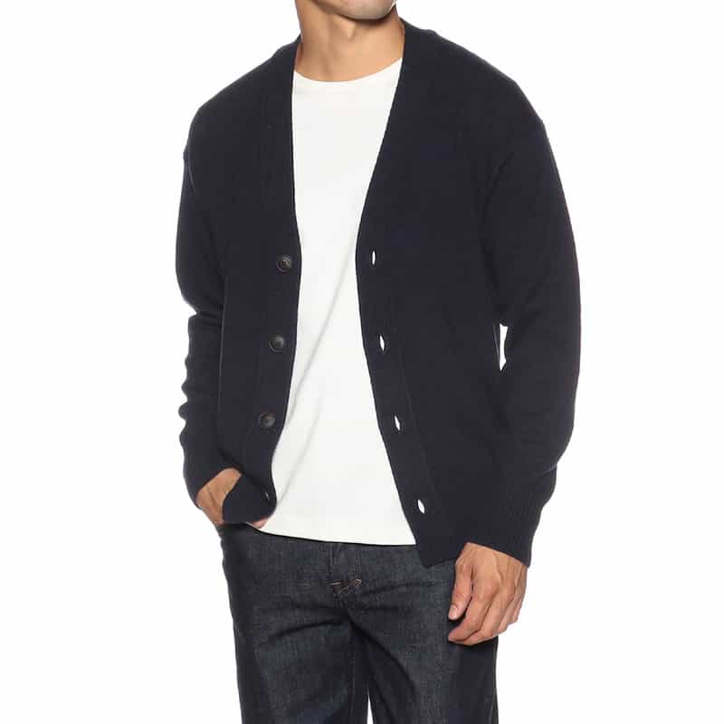 GRANSASSO ウール Vネックニットカーディガン NAVY