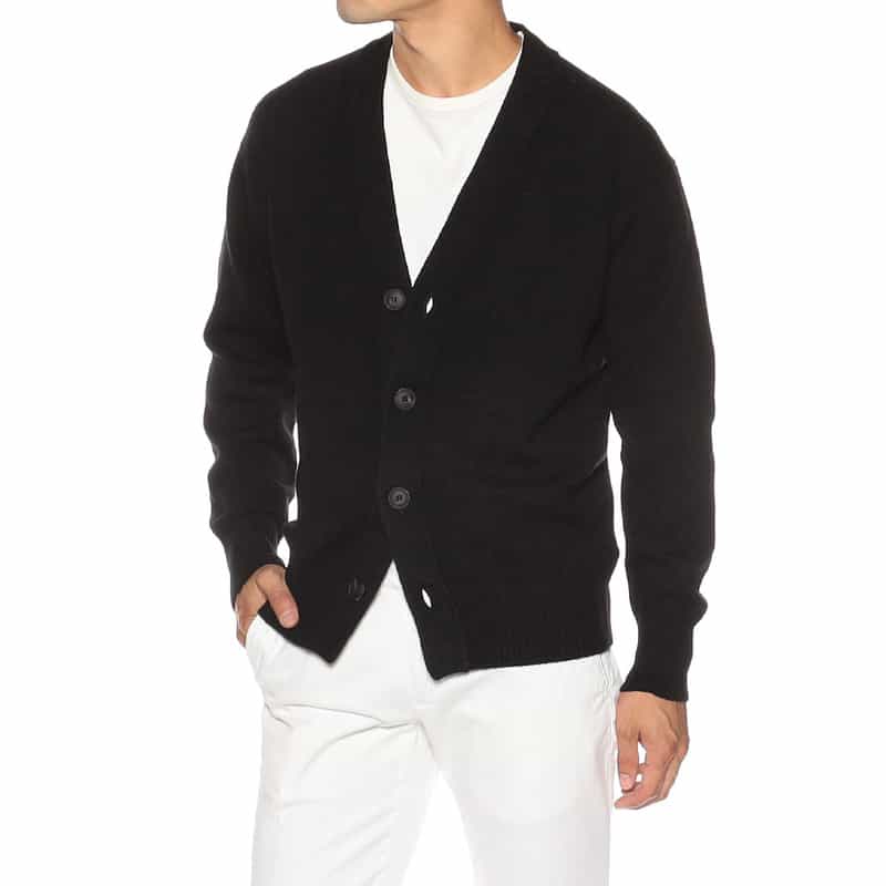 GRANSASSO ウール Vネックニットカーディガン BLACK