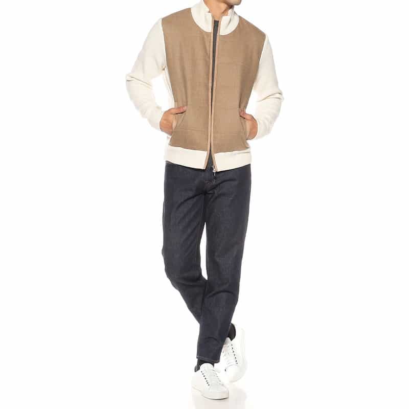 GRANSASSO コンビネーション中綿入りジップアップニットブルゾン WHITE