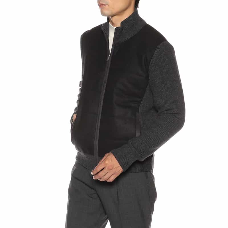GRANSASSO コンビネーション中綿入りジップアップニットブルゾン DARK GRAY