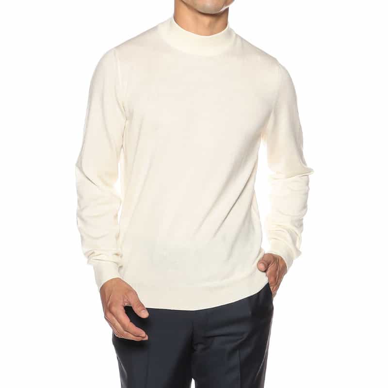GRANSASSO ウール モックネックニットプルオーバー WHITE