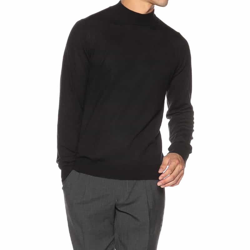 GRANSASSO ウール モックネックニットプルオーバー BLACK