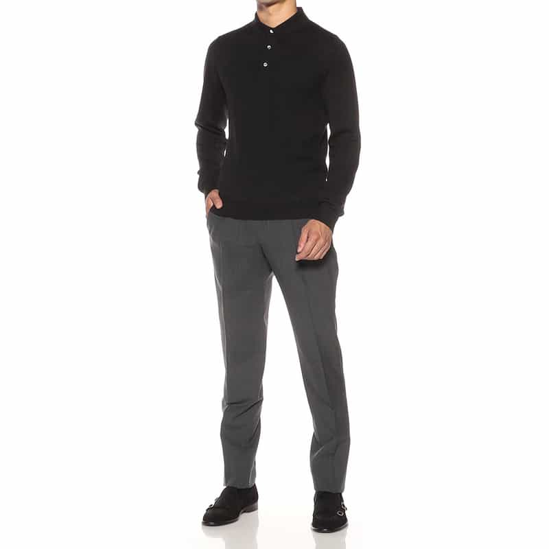 GRANSASSO ウール ニットポロシャツ BLACK