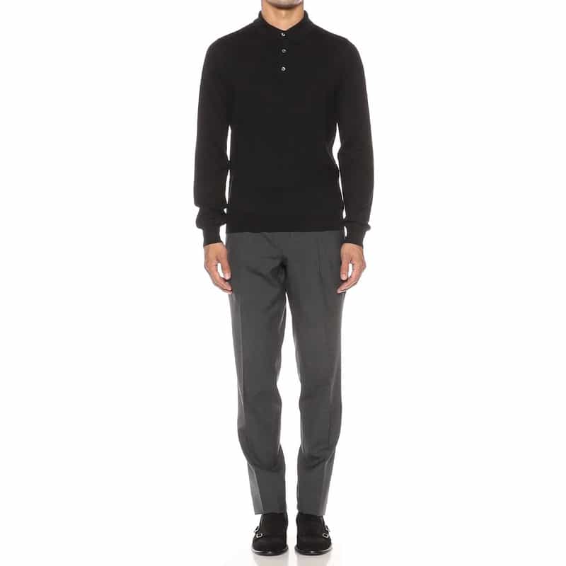 GRANSASSO ウール ニットポロシャツ BLACK