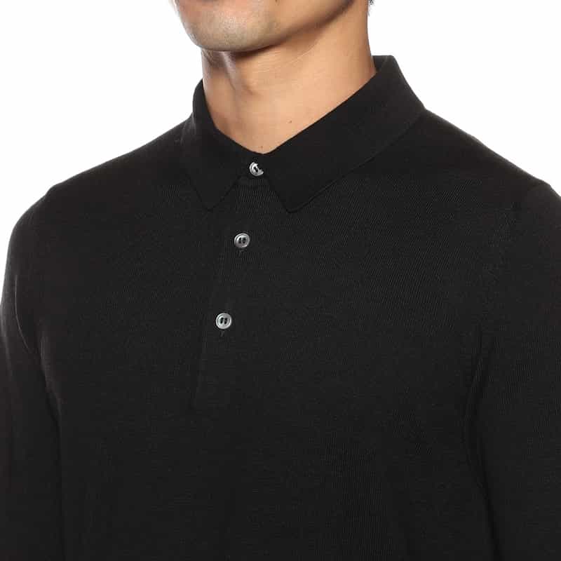GRANSASSO ウール ニットポロシャツ BLACK