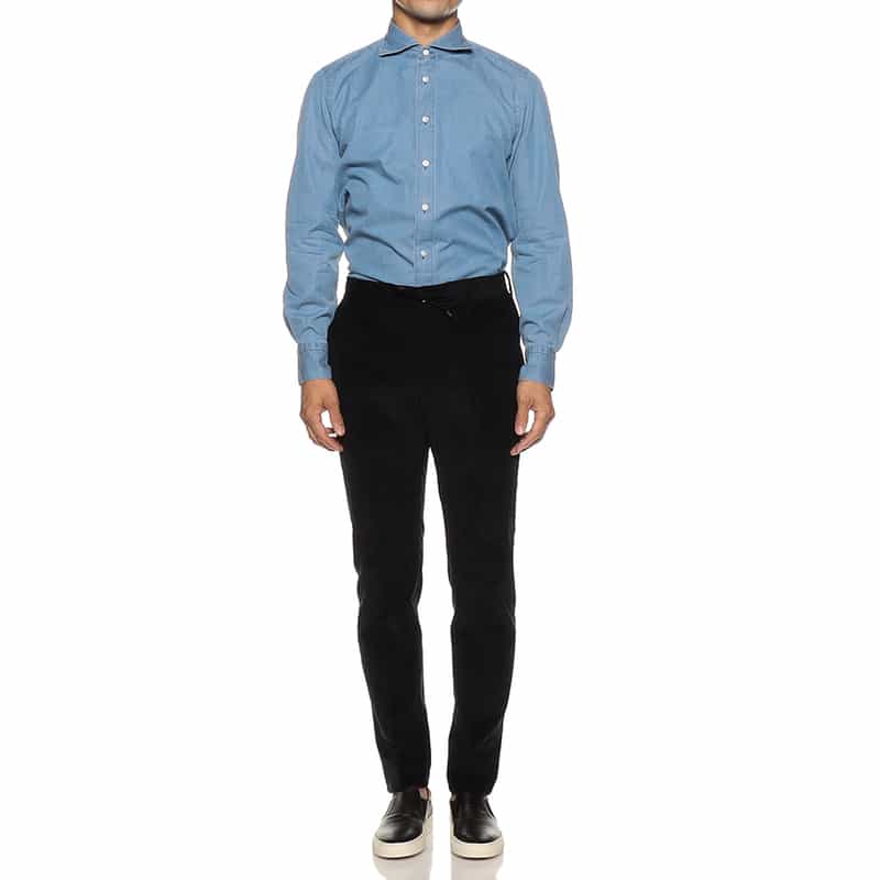 GIABSARCHIVIO コーデュロイ素材ドローストリングパンツ "MASACCIO" NAVY