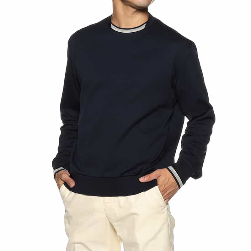 HERNO バイカラーリブ ロングスリーブTシャツ NAVY