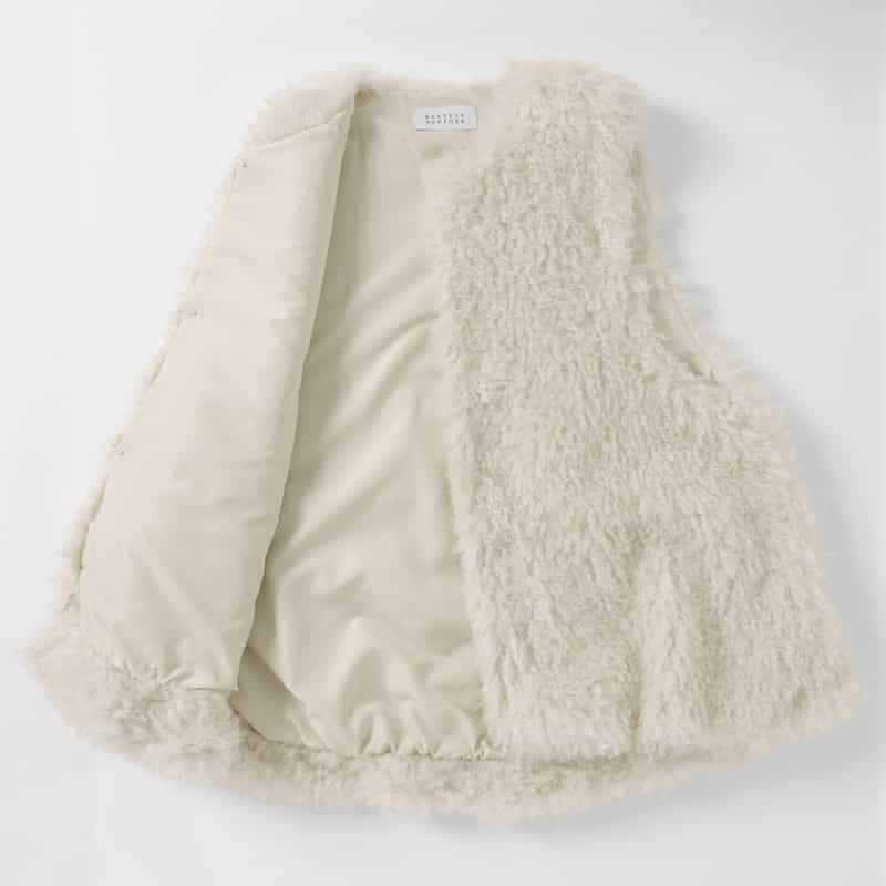 BARNEYS NEW YORK フェイクファー バルーンシルエットショートジレ OFF WHITE