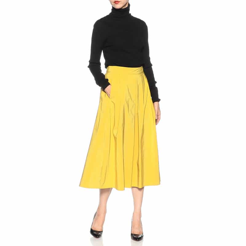 BARNEYS NEW YORK ウォッシャブル タックフレアスカート YELLOW