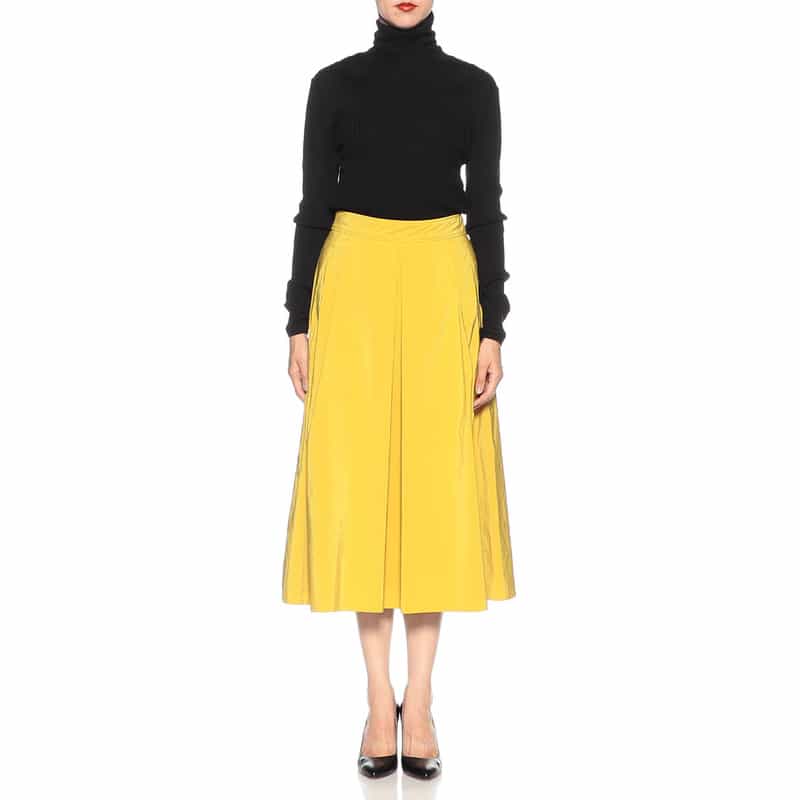BARNEYS NEW YORK ウォッシャブル タックフレアスカート YELLOW