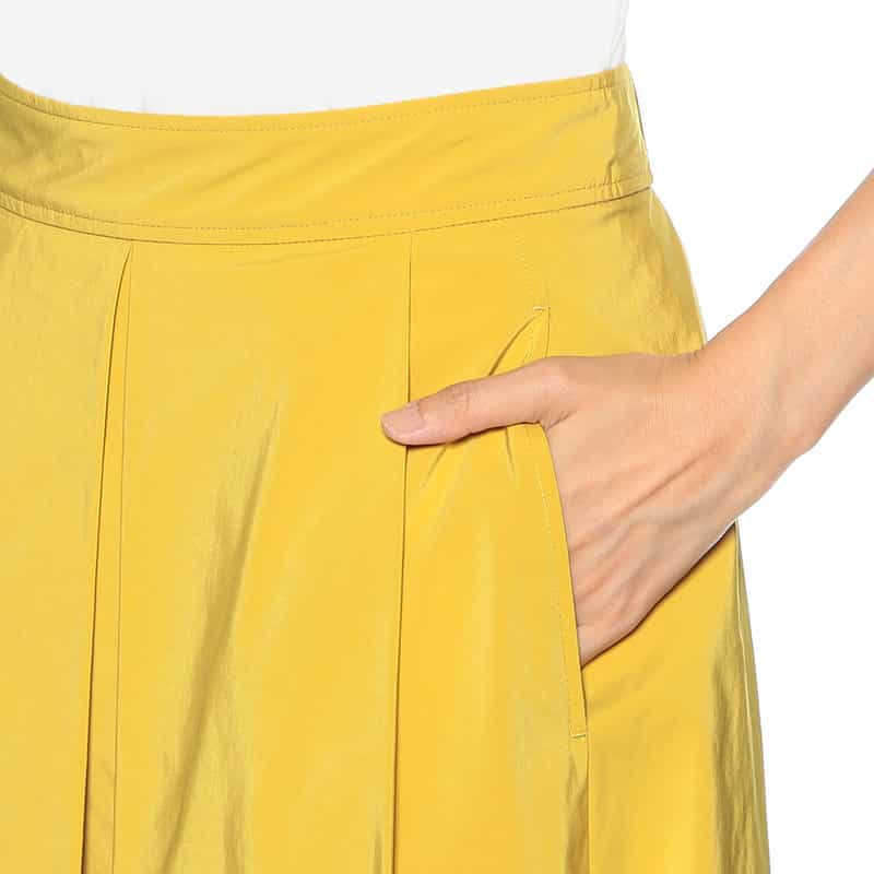 BARNEYS NEW YORK ウォッシャブル タックフレアスカート YELLOW