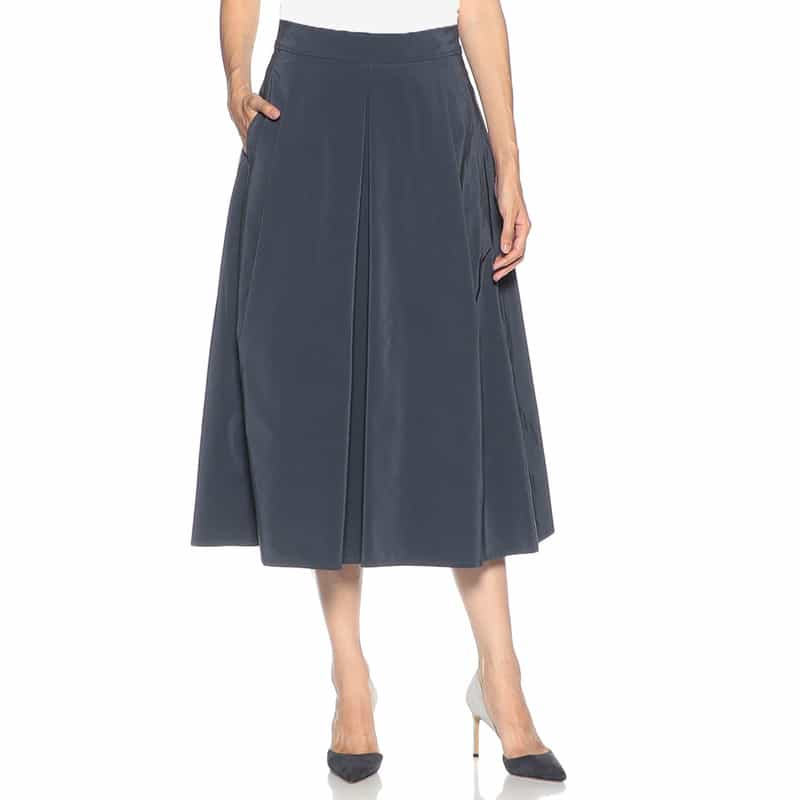 BARNEYS NEW YORK ウォッシャブル タックフレアスカート BLUE GRAY
