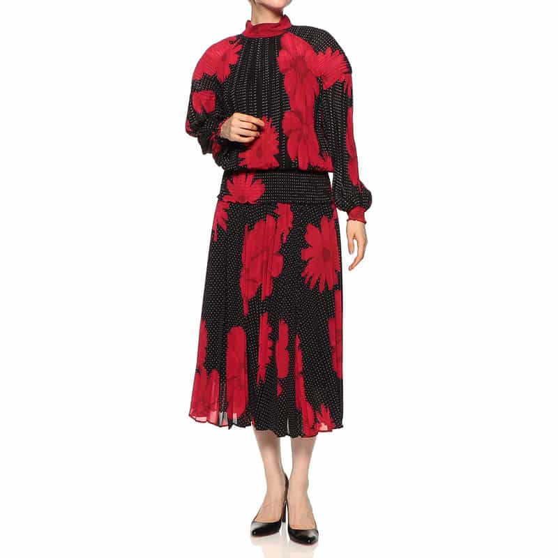 CORCOVADO 限定プリント シフォン素材プリーツスカート RED