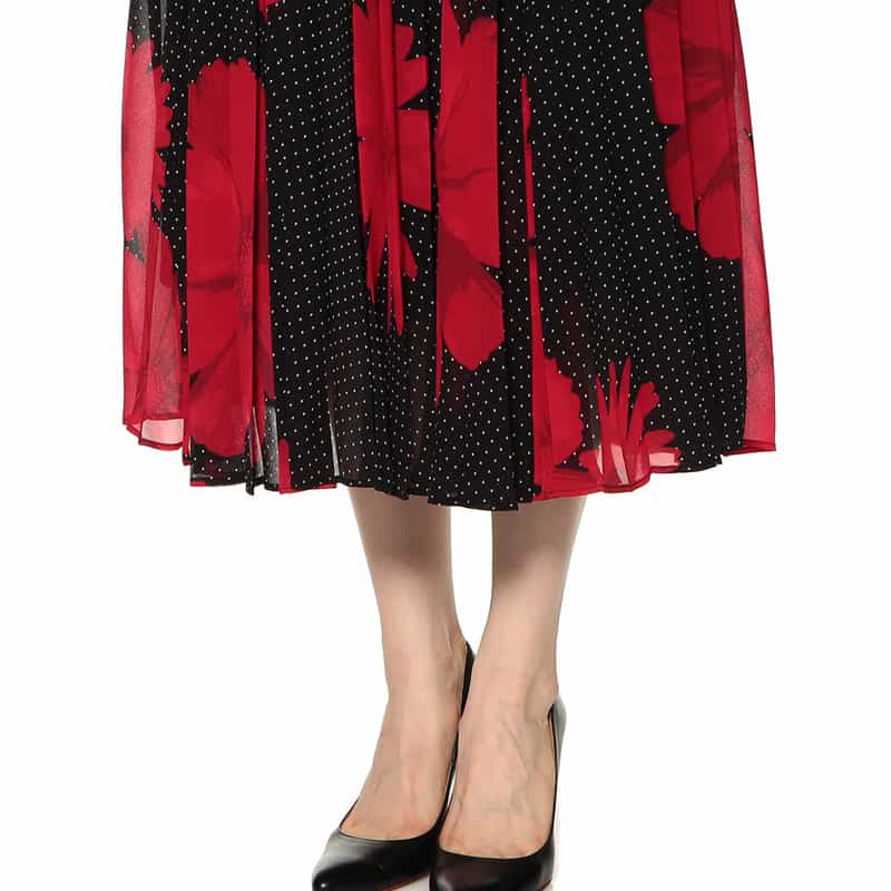 CORCOVADO 限定プリント シフォン素材プリーツスカート RED