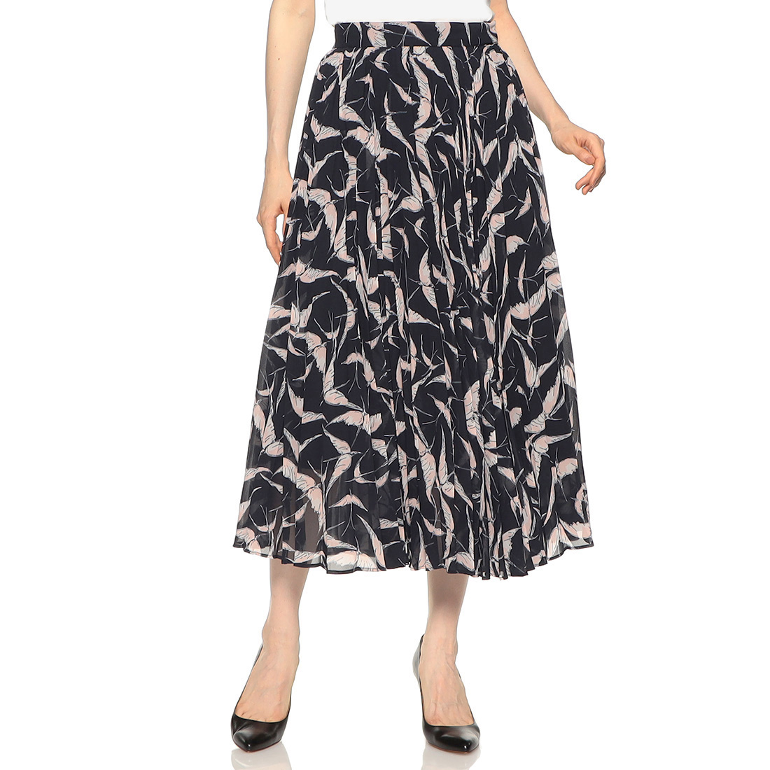 限定プリント シフォン素材プリーツスカート