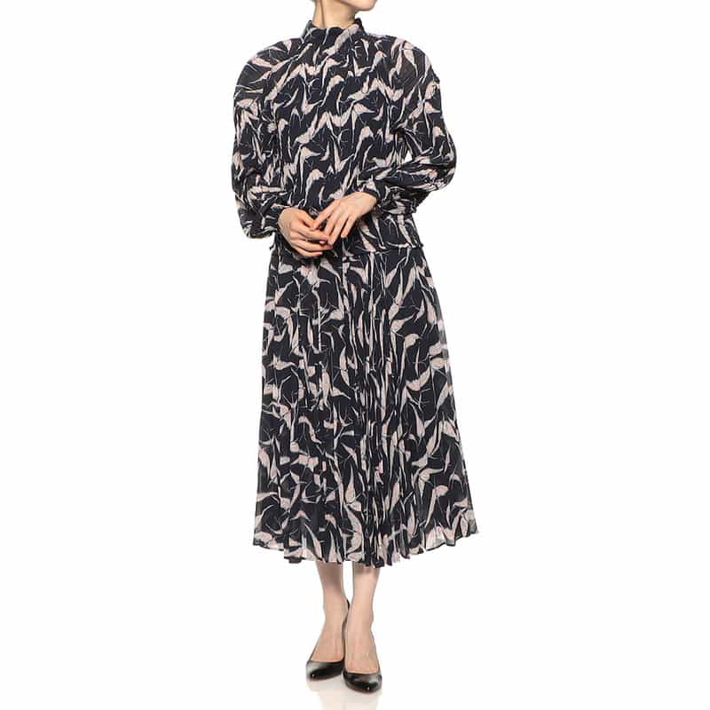 CORCOVADO 限定プリント シフォン素材プリーツスカート BLACK