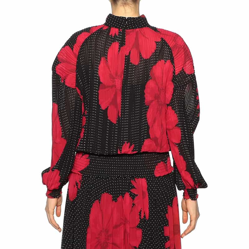 CORCOVADO 限定プリント シフォン素材プリーツブラウス RED