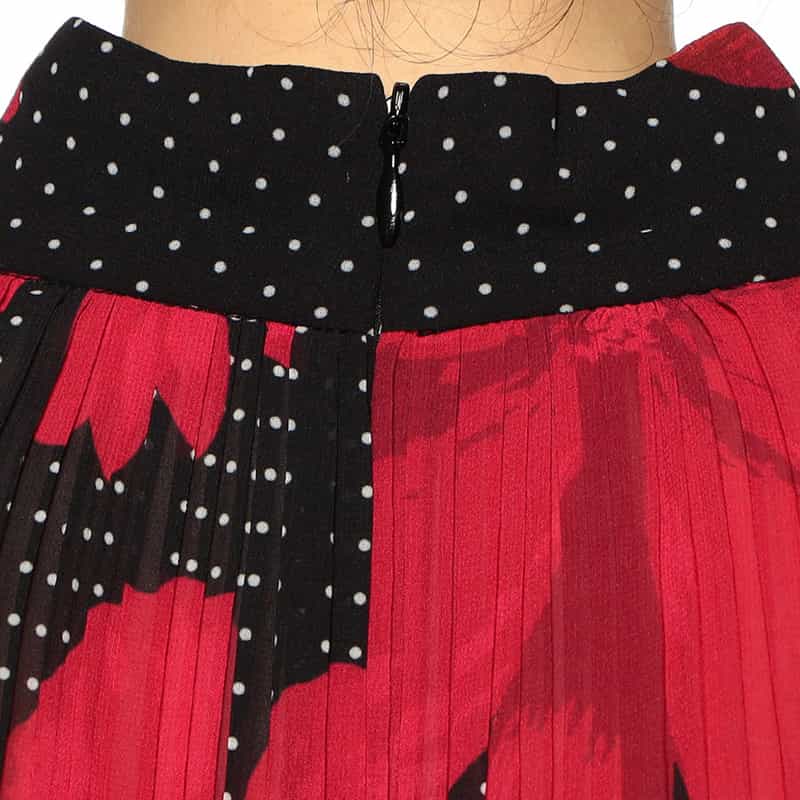 CORCOVADO 限定プリント シフォン素材プリーツブラウス RED