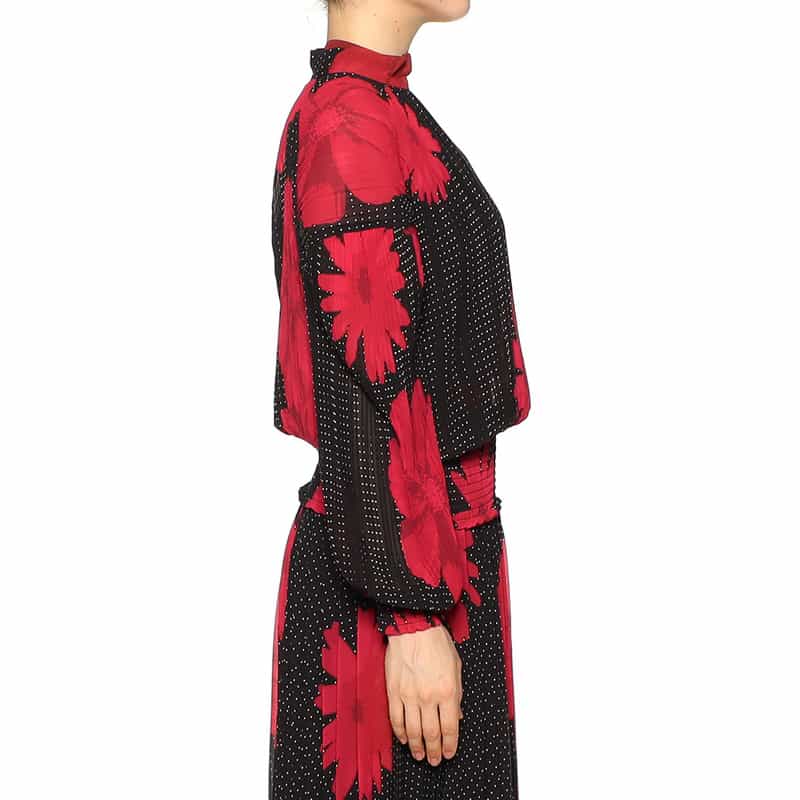 CORCOVADO 限定プリント シフォン素材プリーツブラウス RED