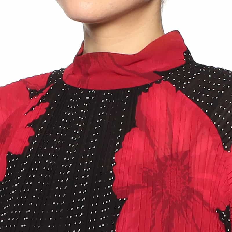 CORCOVADO 限定プリント シフォン素材プリーツブラウス RED