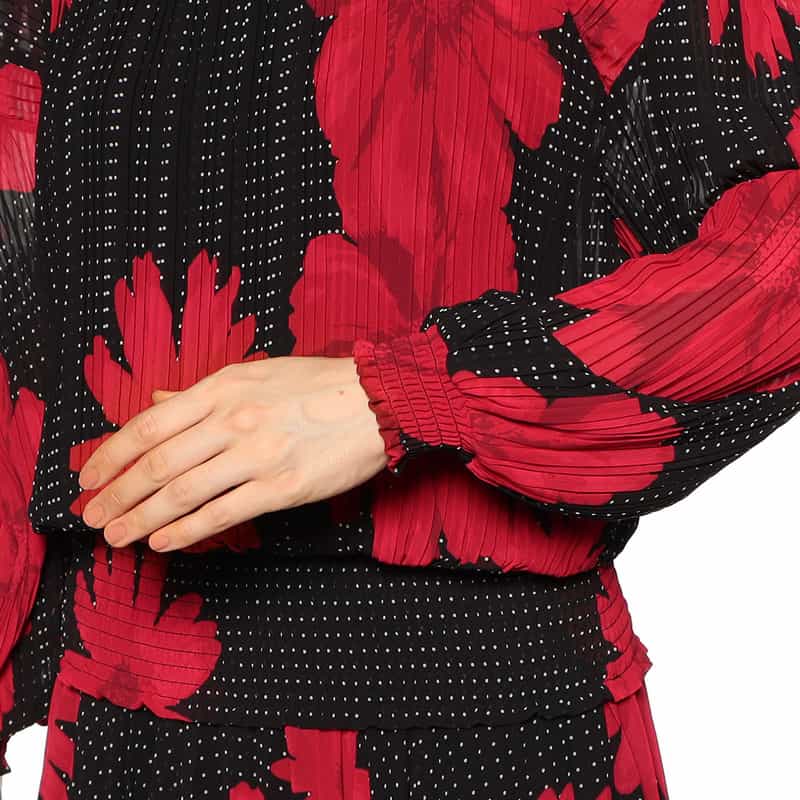 CORCOVADO 限定プリント シフォン素材プリーツブラウス RED