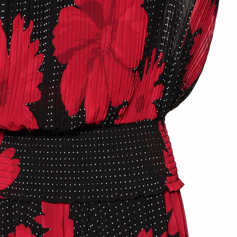 CORCOVADO 限定プリント シフォン素材プリーツブラウス RED